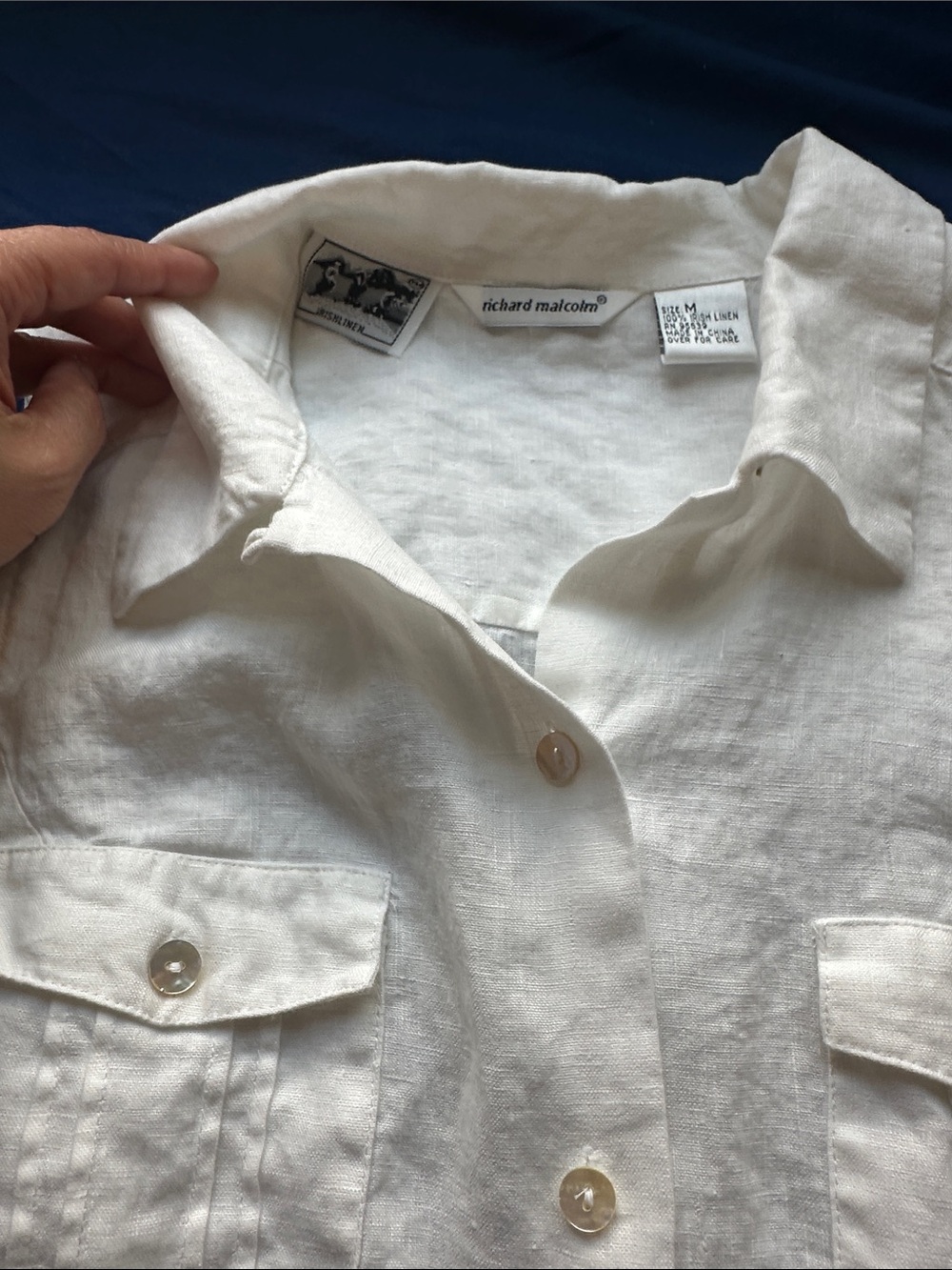 Sleeveless Button-Front White Linen Shirt by Richard Malcolm Irish Linen Medium - Picture 16 of 16